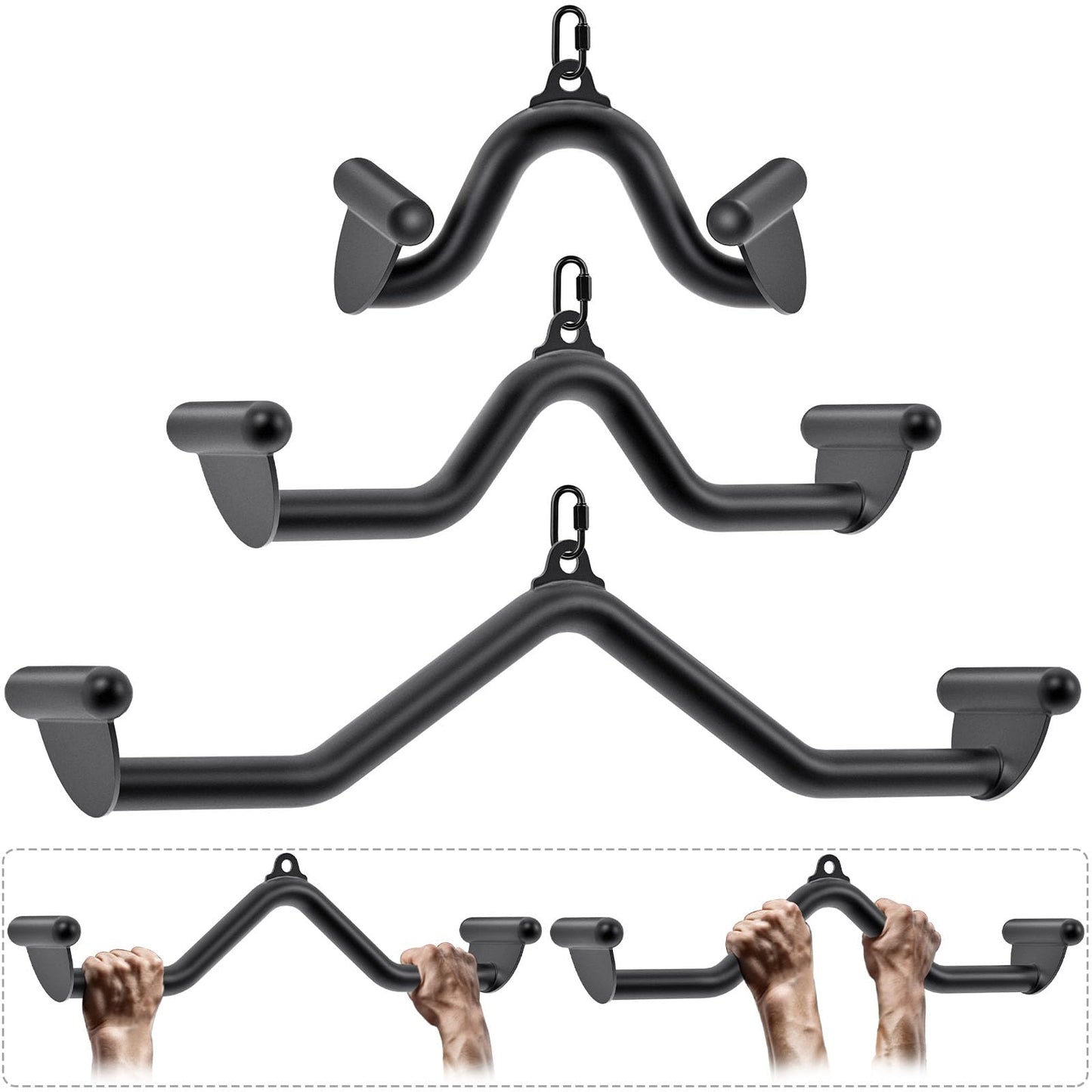 SELEWARE Multifunction-Grip LAT Pull Down Bars W/Heavy Duty Steel Tubing Structure Home Gym Workout Attachments Triceps Press Down Bar for Cable Machine Back Strength Training V-Bar Rowing Set Size M