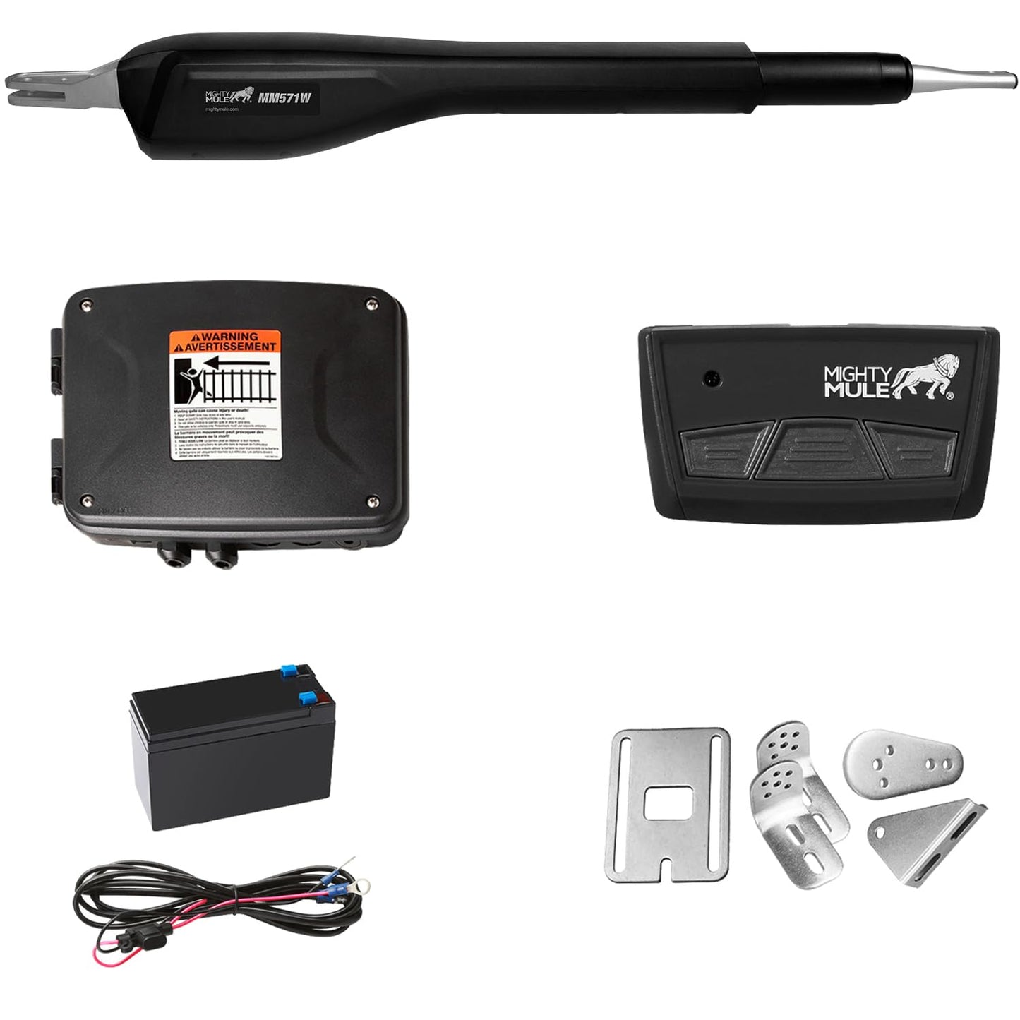 Mighty Mule Gate Opener, Solar and Smart Ready, Heavy Duty Automatic Gate Opener, Gates up to 18ft or 850lb, Single Gate Opener, MM571W