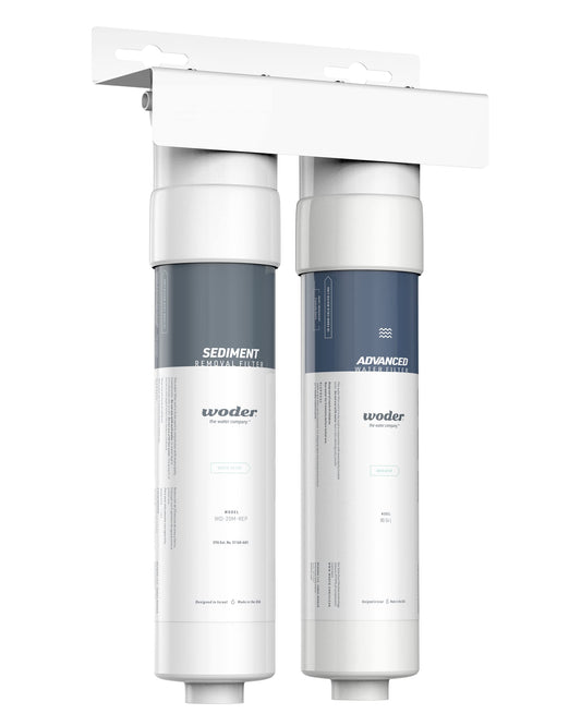 Woder Dual Stage Inline Water Filter, 20 Micron Sediment Removal Plus Advanced Filtration, John Guest Fittings, Removes PFAS, Lead & Chlorine, Keeps Essential Minerals, US Made
