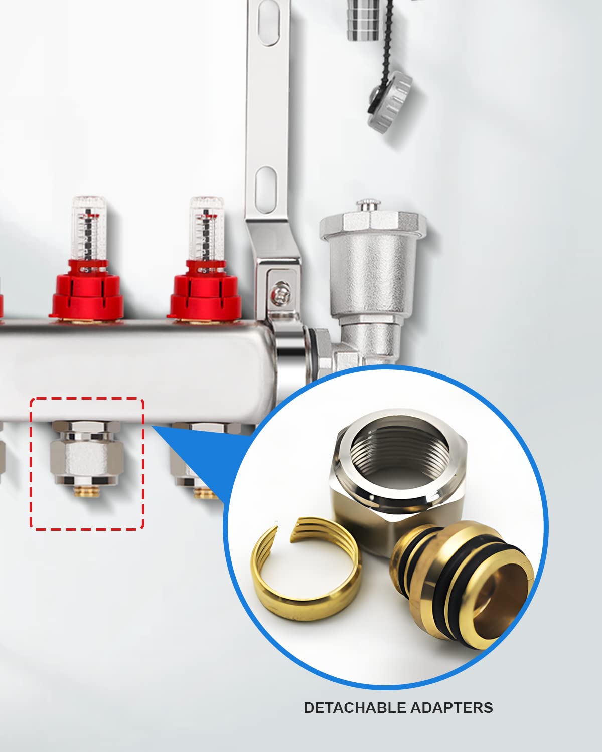 3-Branch Radiant Floor Heating PEX Manifold Set 3 Loop 1/2 Inch Stainless Steel PEX Tube,For Hydronic Radiant Floor Heating