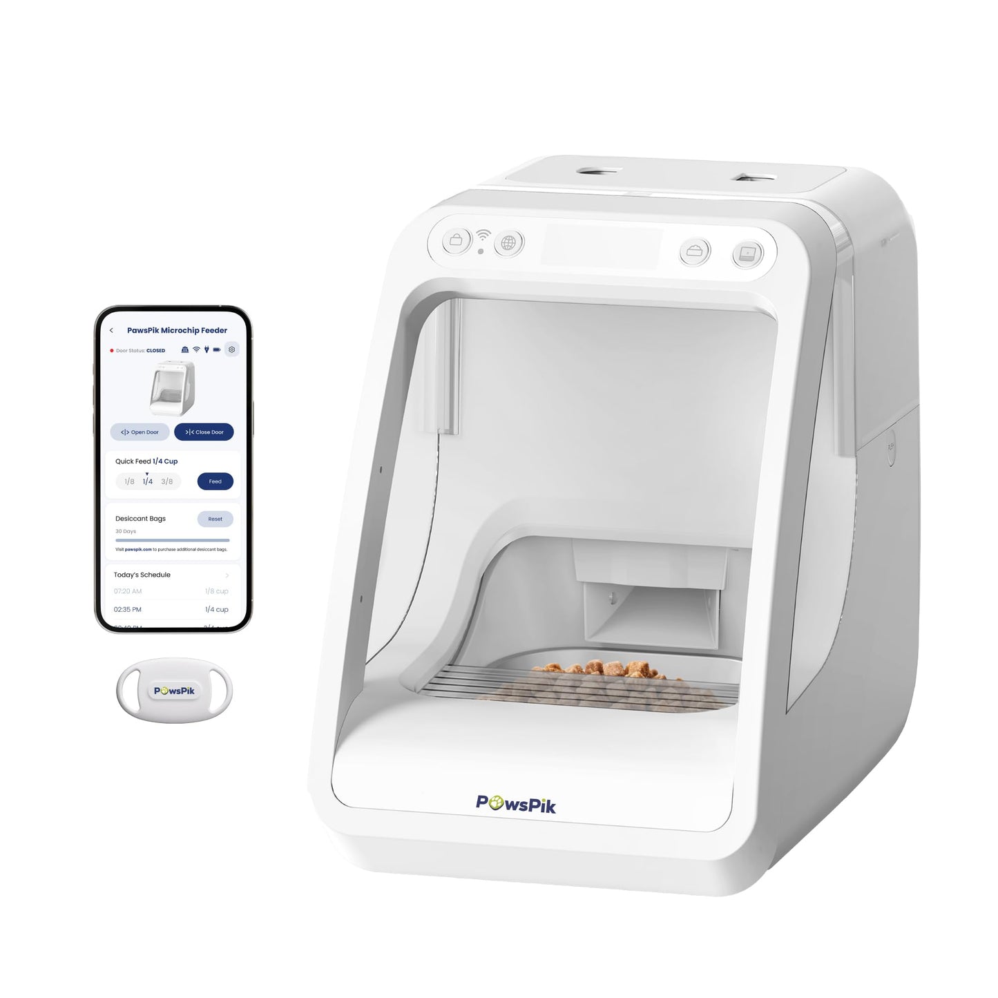PawsPik Automatic Microchip RFID Cat Feeder,16-Cup, ISO Microchip & PawsPik RFID Tag Compatible, App Control, Portion Control