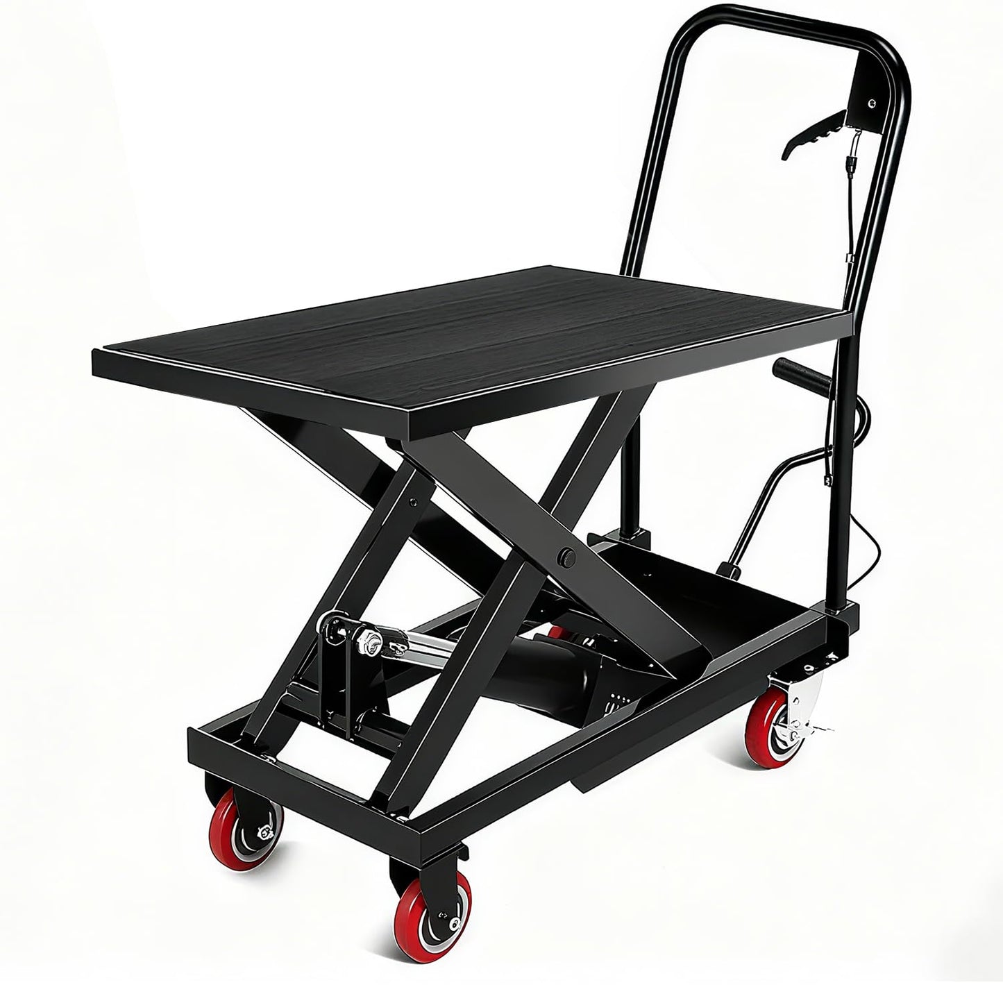 Hydraulic Lift Table, 1100 Lbs Capacity, 32" Lifting Height, Single Scissor Lift Table Cart with 4 Wheels and Non-Slip Pad, Manual Hydraulic Lifting Cart (Black-1100-Single-NEW)