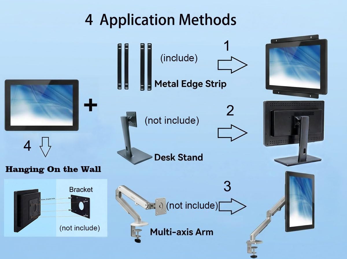 RIUIIN 21.5 Inch 10 Points Touch Front IK09/IP65, Open Frame Touch Monitor,Multi-Touch Industrial Display,920x1080,VESA+Panel Mount, for Kiosk, Automation, POS，Vending, 7x24h Work