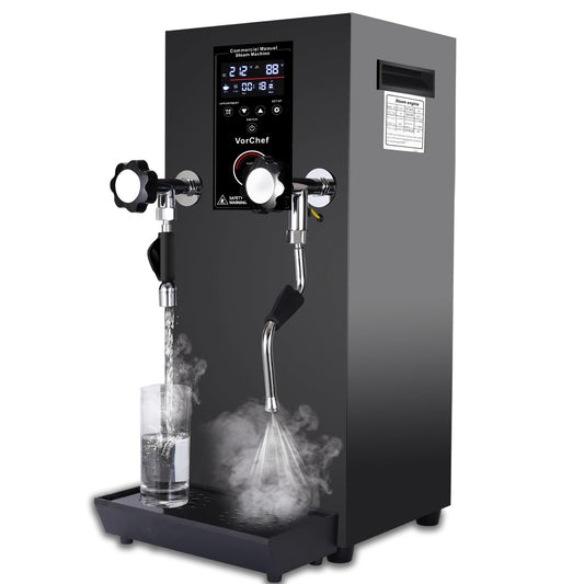 LesNau Commercial Milk Frother, Automatic Steam Boiling Water Machine 110V 2500W Electric Steam Milk Frothing Machine Espresso Coffee Milk Foam Machine Steamer with LED Display for Coffee Tea Shop