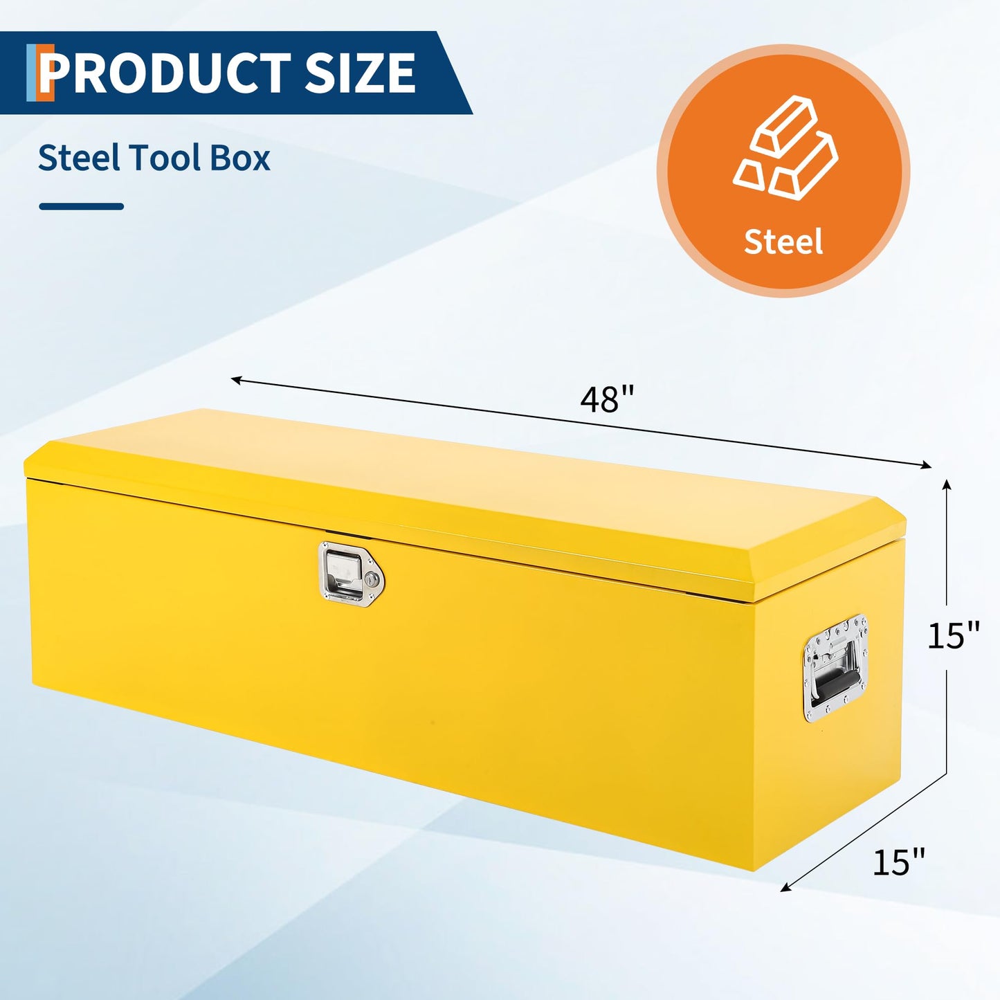 Garvee Black Steel Truck Bed Tool Box, Diamond Plate Tool Box with Side Handle and Lock Keys, Storage Toolbox Chest Box Organizer for Pickup, Truck Bed, RV, Trailer