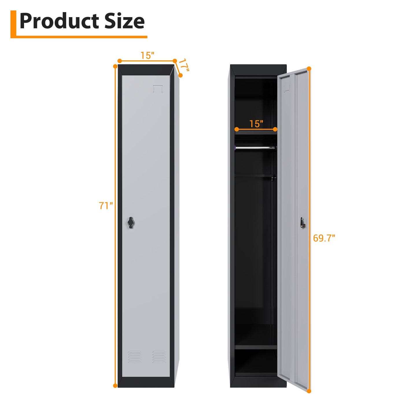 Metal Storage Locker with Doors, Lockers Featuring Shelves, Ideal for Employees and Students, Suitable for Schools, Garages, Offices, Gyms, Homes, and Warehouses, Requires Assembly, Grey and Black