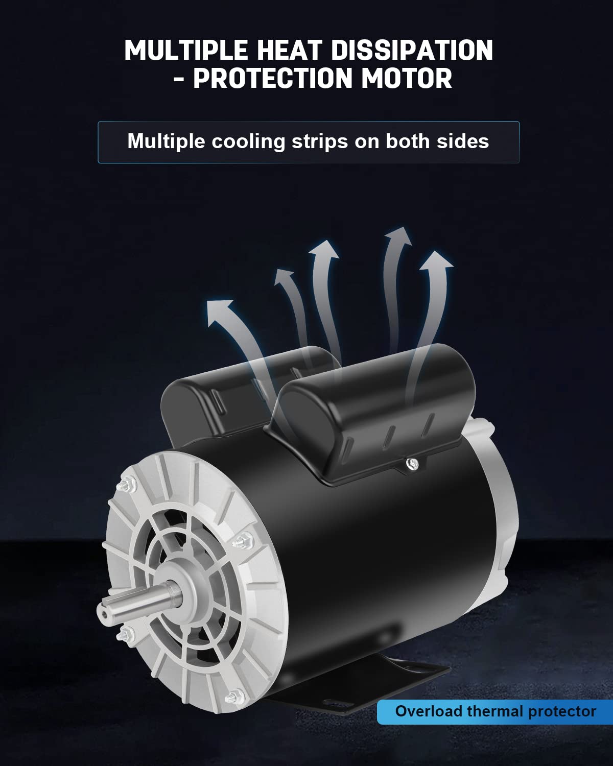 Air Compressor Electric Motor, 3HP SPL 3450 RPM, 115/230V Single Phase, 56 Frame 5/8 Keyed Shaft 60 Hz, Commercial-Duty CCW Rotation, 1.88 Shaft Length for Air Compressors