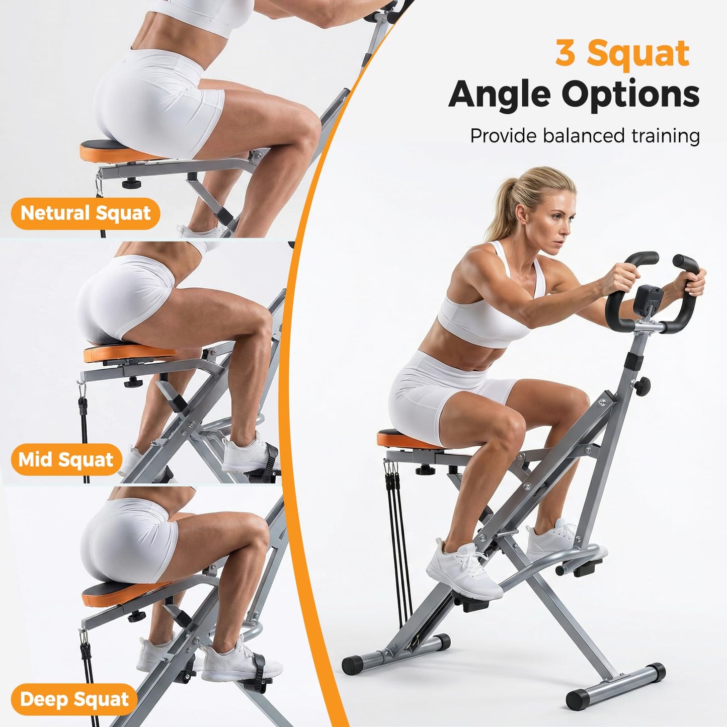 NEWBULIG Squat Machine, 330 LBS Capacity Glute Workout Equipment for Home, Full Body Exercise Rower with Adjustable Resistance, Foldable Glute Exercise Machine