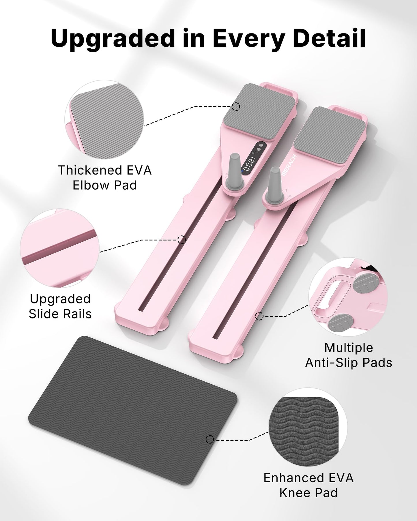 MERACH Pilates Board, Pilates Reformer Set with Timer and Resistance Bands, Portable Pilates Equipment for Home Workout, Ab Core Trainer Pilates Kit for Women and Beginners (Light Pink)