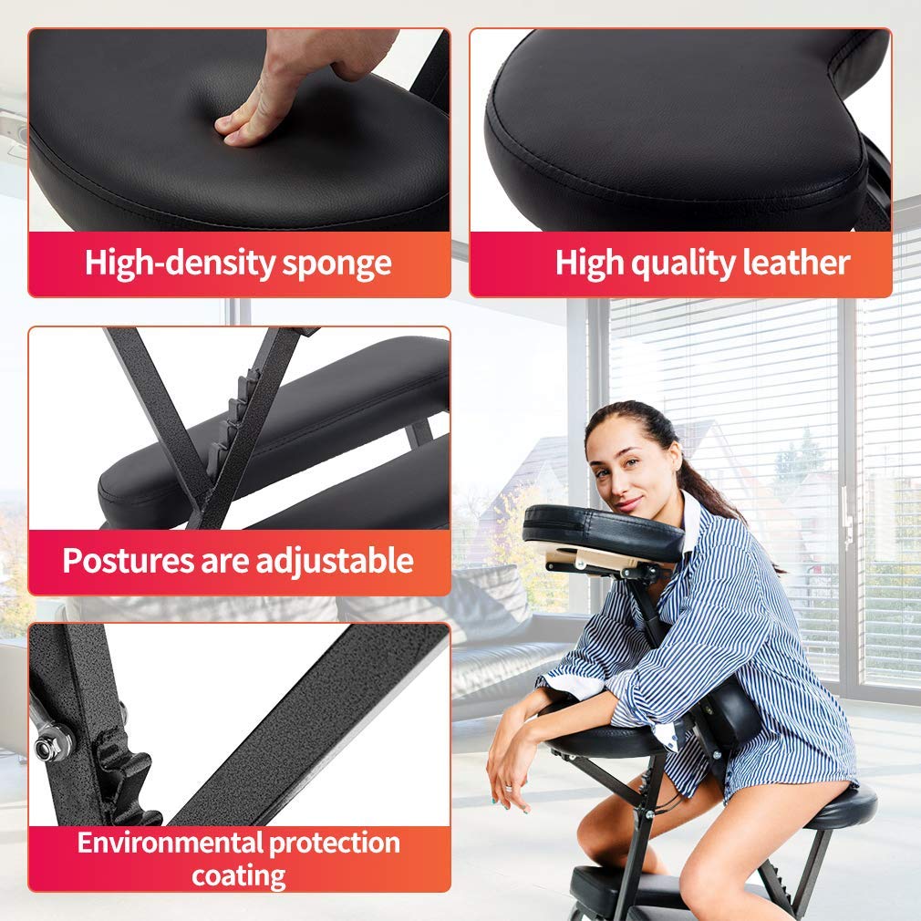 BestMassage Massage Chair Portable Massage Chairs Tattoo Spa, Height Adjustable Folding Leather Travel Salon Chair w/Free Carry Case (Black)