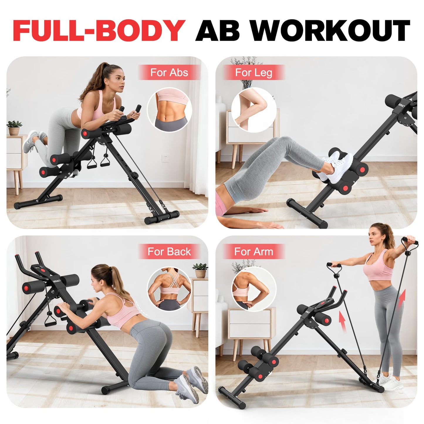 DERACY Ab Workout Machine Adjustable Ab Trainer Abdominal Trainer for Home Gym Foldable Ab Crunch Machine for Core 440 LBS (Black)