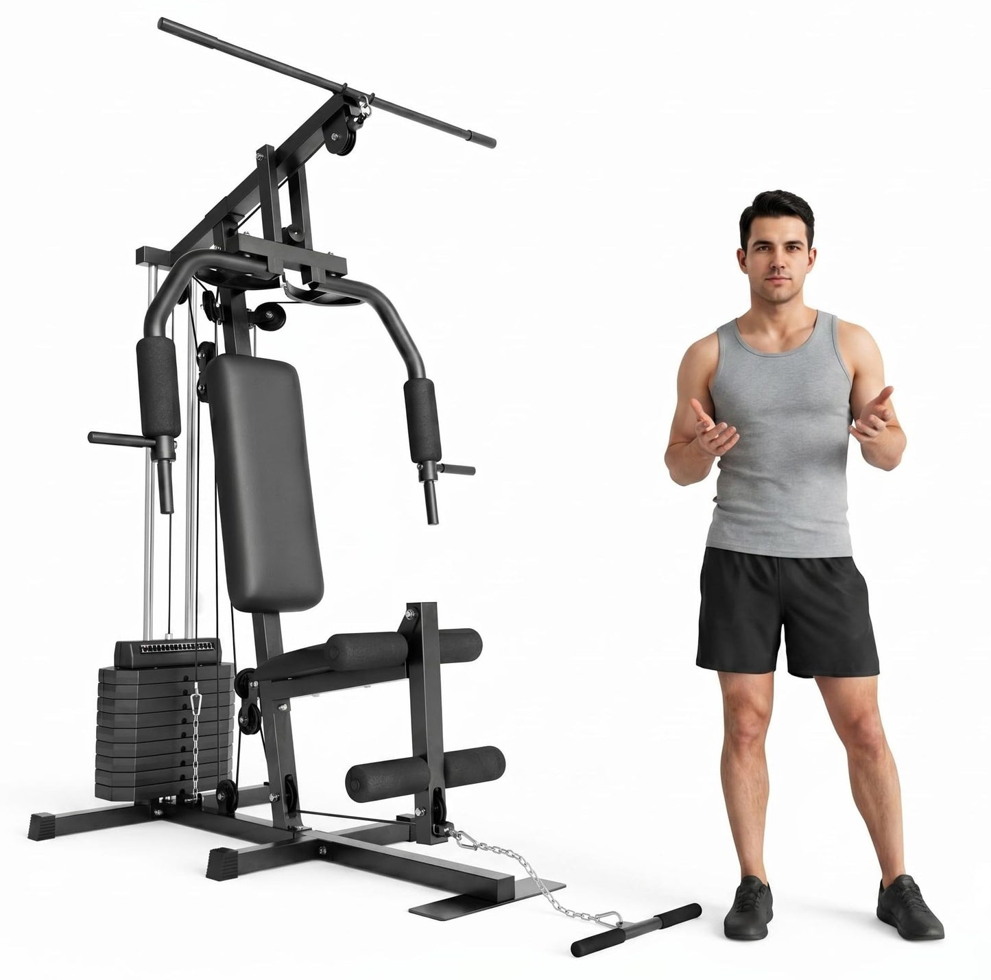 Home Gym Equipment with 100 LBS Weight Stack, All in One Full Body Workout Equipment for Home, Multi-Function Strength Training Machine with Adjustable Butterfly Arm, LAT Pulldown & Leg Extension