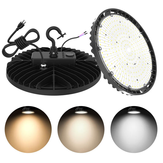 OPENLUX UFO LED High Bay Light 150W 120W 90W Adjustable High Bay LED Shop Lights 4500K 5000K 5700K Tunable 0-10V Dimmable for Warehouse Garage ETL Listed AC100-277V (2 Pack)