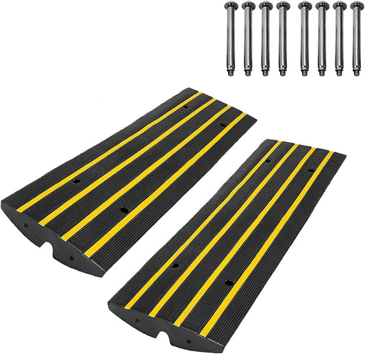 48" Driveway Ramp 2 Pack Heavy Duty Rubber Curb Ramps for Cars SUVs Trucks, Low Profile with Water Drainage, Garage Sidewalk Transition Solution