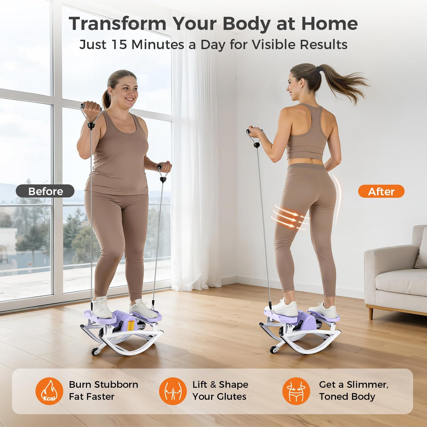 Rock Stepper Side to Side, Rocking Stepper with Lateral Motion, Compact Side Stepper for Home & Apartment, Low Impact Workout Machine with Resistance Bands & Non-Slip Mat (Purple)