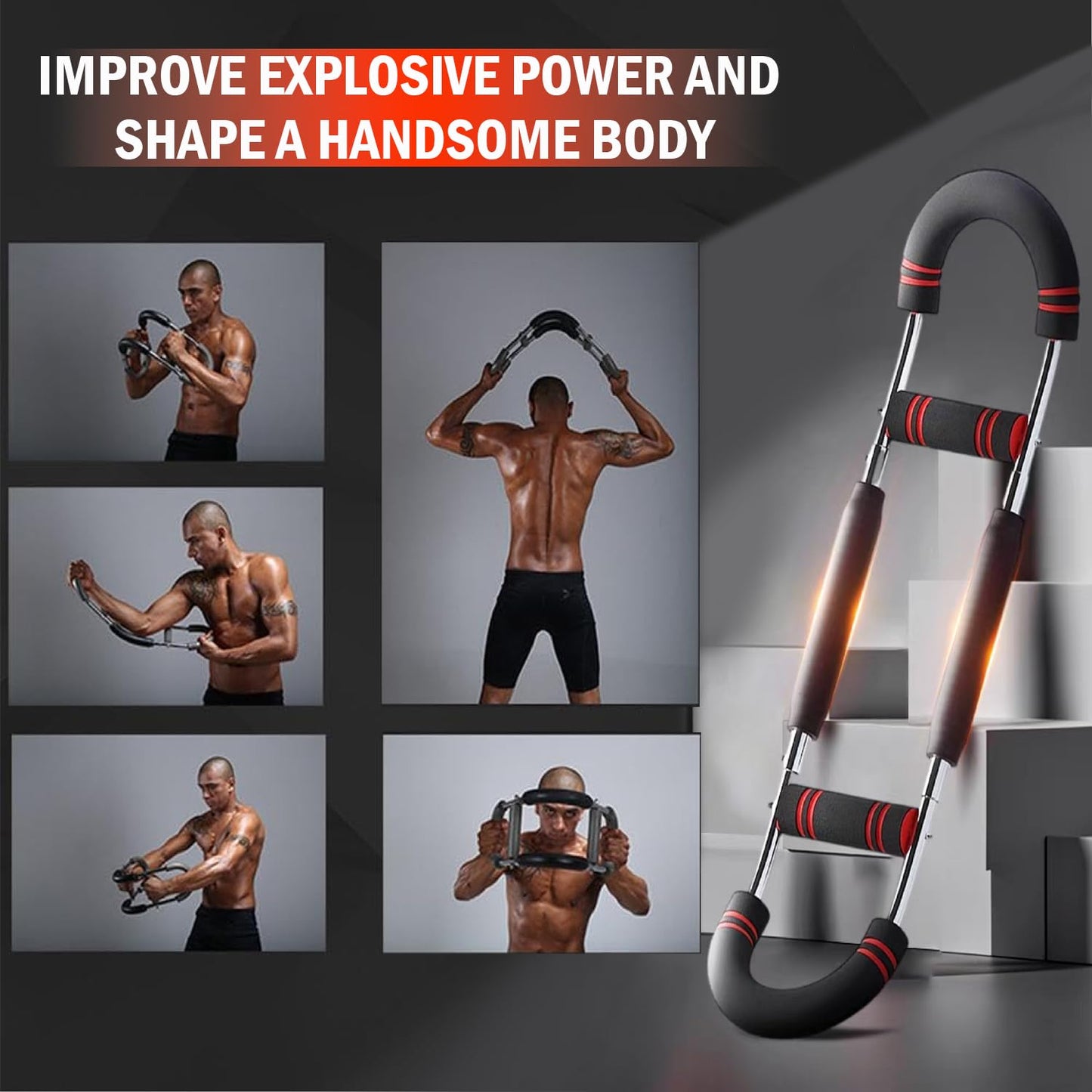 Latest-Gen Twister Arm Trainer, Adjustable Power Spring Workout Bar, Forearm Triceps Chest Exerciser Strengthener, Detachable Portable Home Fitness Equipment for Enhancing Upper Body Muscle