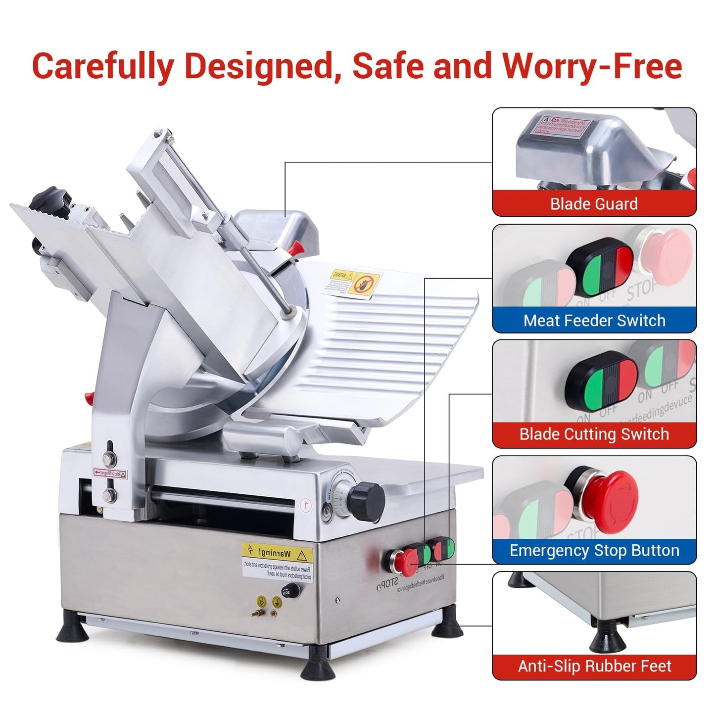 GarveeLife Automatic Meat Slicer Commercial Meat Cutter for Resturant Kitchen Use, with 12" Carbon Steel Blade