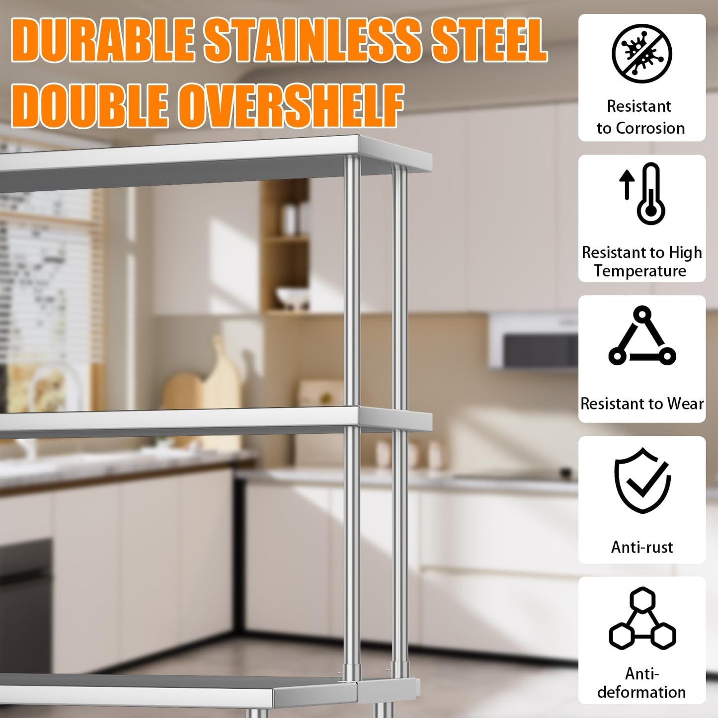 MilleLoom Overshelves, Stainless Steel 12'' x 48'' Overshelf, Commercial 2 Tier Shelf for Prep & Work Table in Restaurant, Home and Kitchen