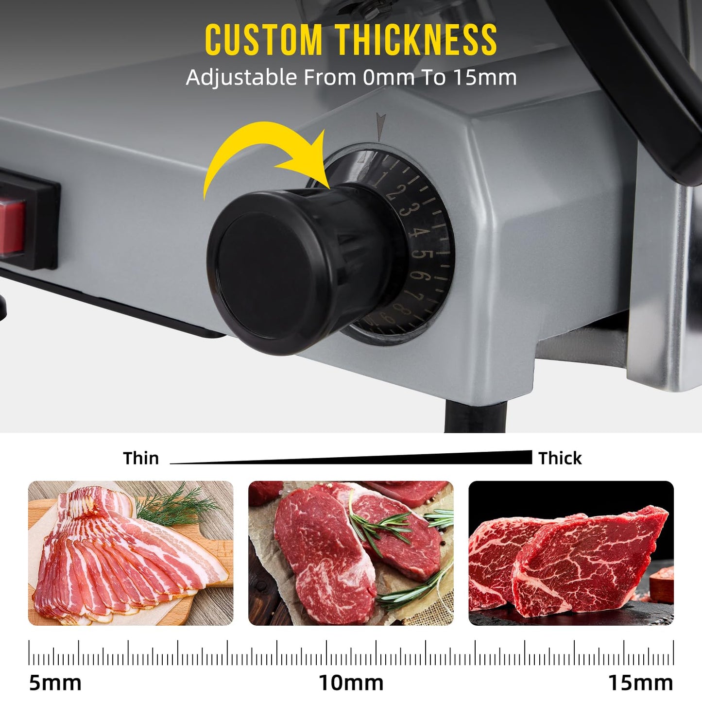 Takywep Takywep Commercial Meat Slicer - 10 Inch Electric Food Slicer, Semi-automatic 240W, Stainless Steel, Adjustable Thickness 0-12mm, Silver, Home & Commercial Use