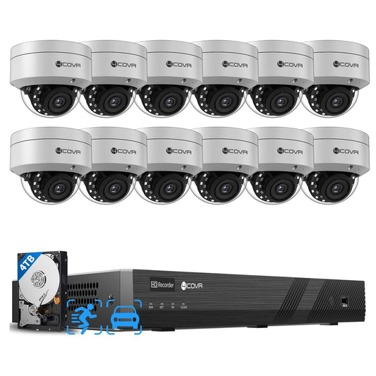 4COVR 16 Channel PoE Security Camera System 4K, Human/Vehicle Detection, 12X IK10 Vandal-Proof 8MP Wired Commercial Dome IP Camera IP67, NVR & 4TB HDD, Business Surveillance Outdoor, LY54AX8M1612-1
