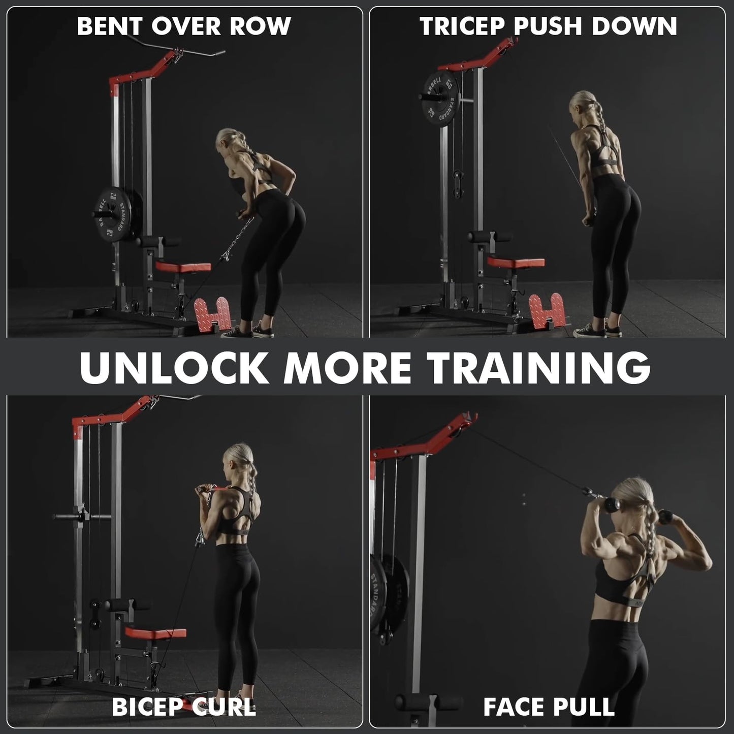 Mikolo LAT Pulldown Machine, LAT Row Cable Machine with Leg Hold Down Attachment, LAT Tower with Cable Row Attachment, Cable Machine Home Gym, Red