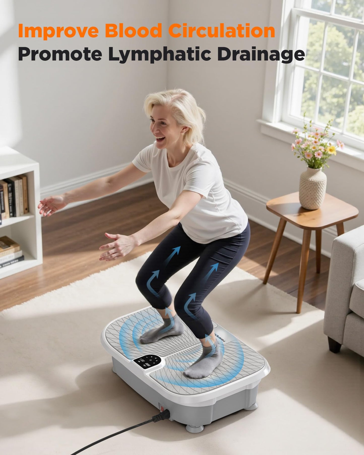 FEIERDUN Vibration Plate Exercise Machine, 400 LBS Capacity Vibration Plate for Lymphatic Drainage, Max Space for Whole-Body Workout & Relaxation at Home-Grey
