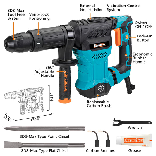 Berserker 12-Pound SDS-Max Demolition Jack Hammer with SDS Max Ground Rod Driver for 5/8 Inch & 3/4 Inch Ground Rods