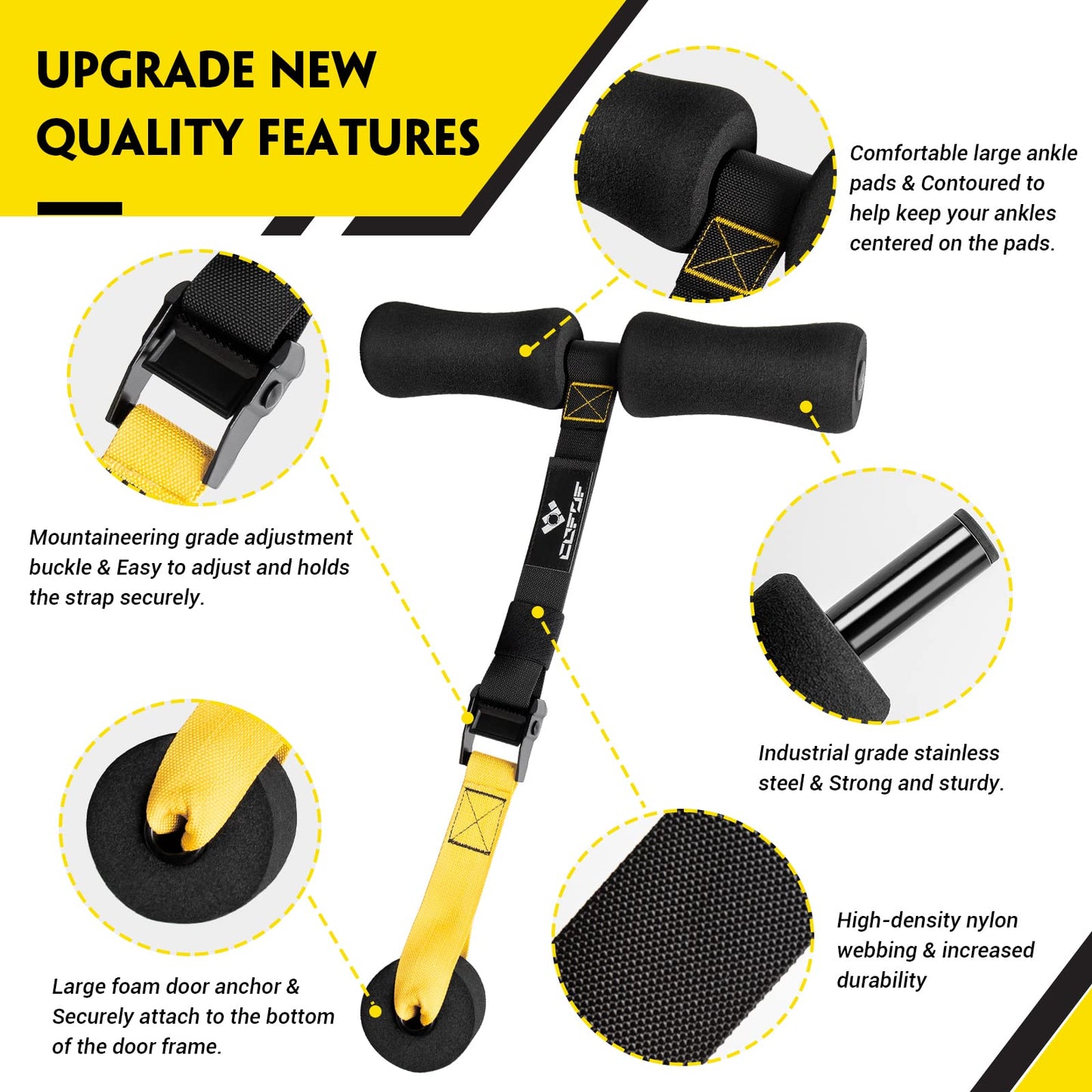 Nordic Hamstring Curl Strap with Fitness Knee Mat, Holds 420 Pounds for Hamstring Curls, Sit Up Bar for Floor, Spanish Squats, Ab Workout, 5 Seconds Setup Nordic Curl Home Fitness Equipment