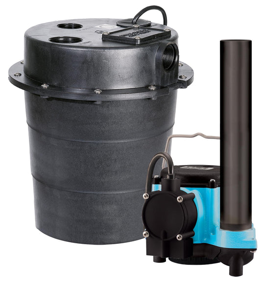 Little Giant WRS-6 115-Volt, 1/3 HP, 2760 GPH Under Sink Drainosaur Automatic Sump System with Big John 6-CIA Sump Pump, 5-Gallon Tank and 10' Cord, Black/Blue, 506055