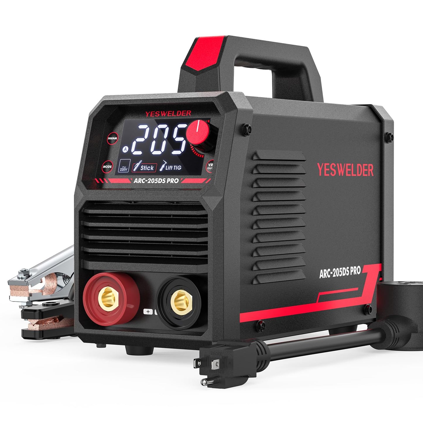 YESWELDER Stick Welder 205Amp Large LED Display Digital Inverter IGBT Welding Machine & Large Viewing True Color Solar Powered Auto Darkening Welding Helmet with Side View