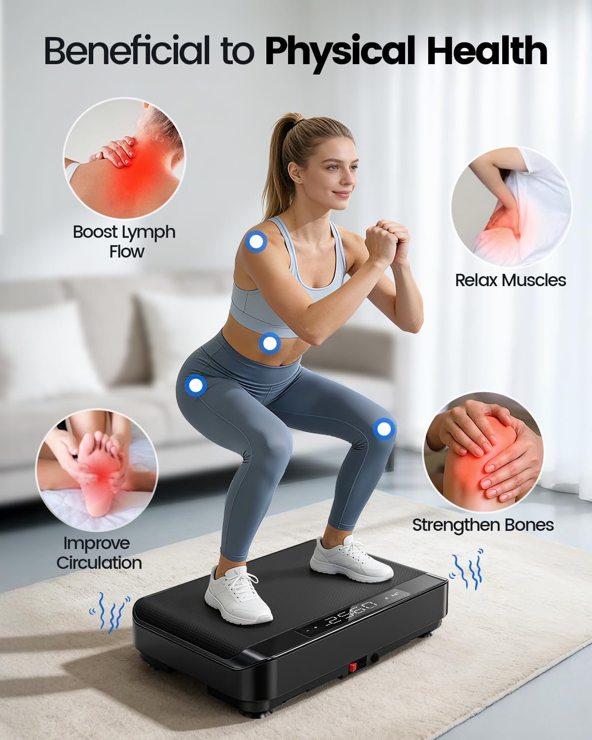 Viamotion Vibration Plate Exercise Machine, Full Body Vibrating Platform for Lymphatic Drainage Weight Loss, 99 Levels Shake Plate with LED Display for Women, Black