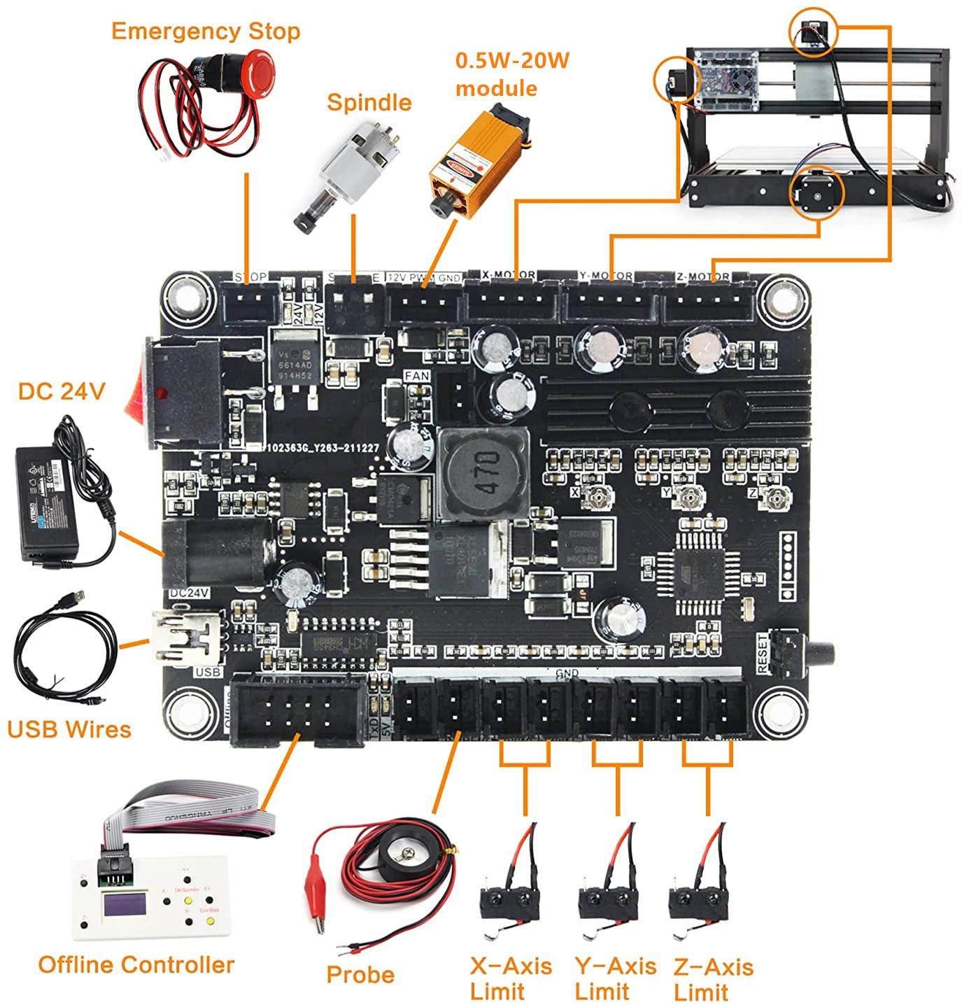 CNCTOPBAOS CNC 3018-PRO Wood Router Kit 3 Axis USB DIY Mini Engraver Milling Engraving Machine Cutter Plastic Acrylic PCB PVC Carving GRBL Control 300x180x45mm