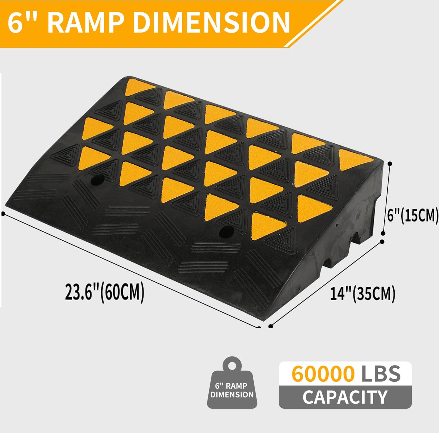 BESEA Rubber Curb Ramp 6" inch High 23.6" Length (Heavy Duty Ramp, 1PCS), for Driveway Curb Ramp Car Motorcycle Loading Dock Truck Pickup Truck Threshold Ramp(6 inch Height, Capacity 60000lbs)-1pack
