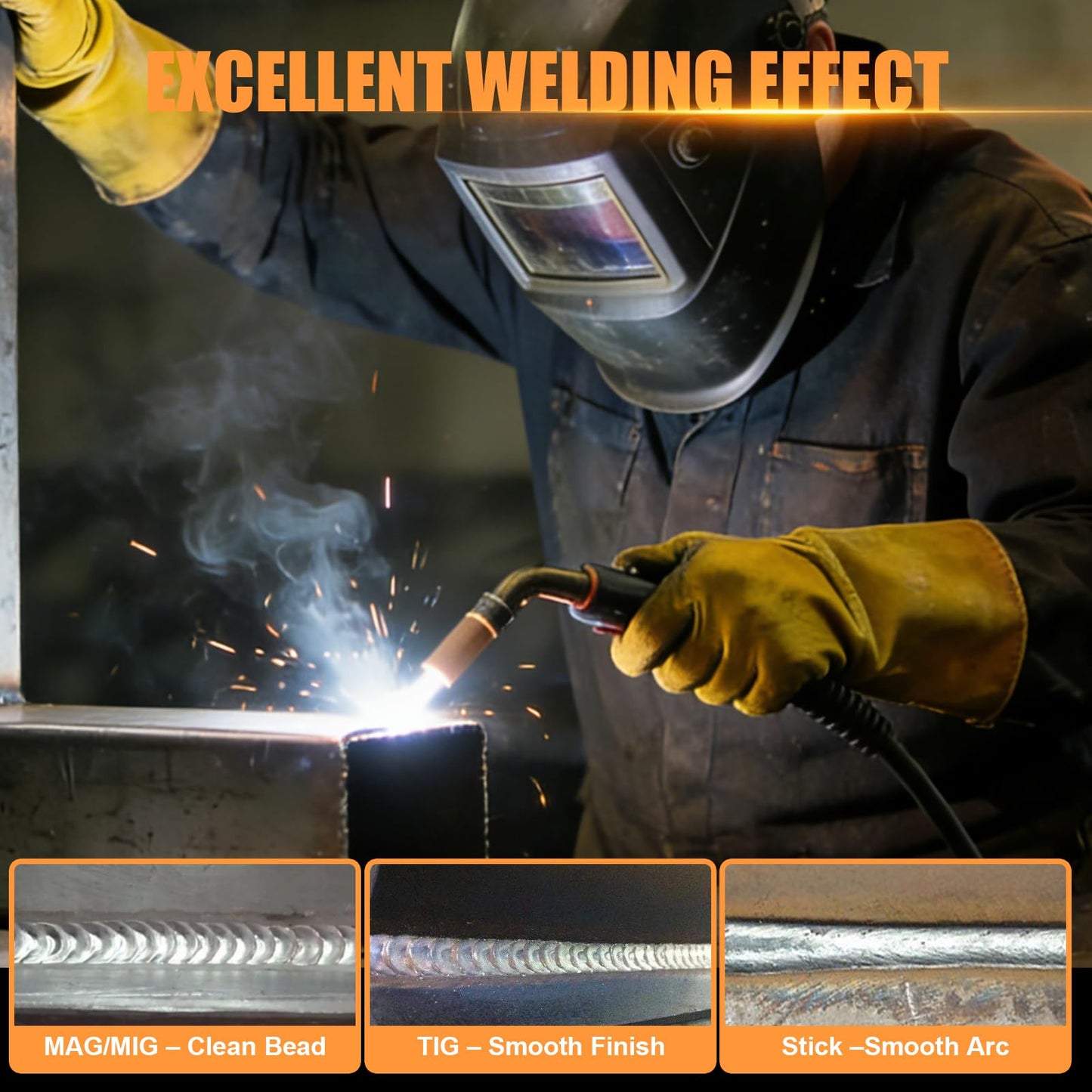 HIZONE MIG-200PRO MIG Welder, 200Amp 110/220V 8 in 1 MIG Welding Machine, Gas MIG/MAG/Flux MIG/Spool Gun/Spot Welding/Lift TIG/Stick Multiprocess Welder, Aluminum & Copper Support