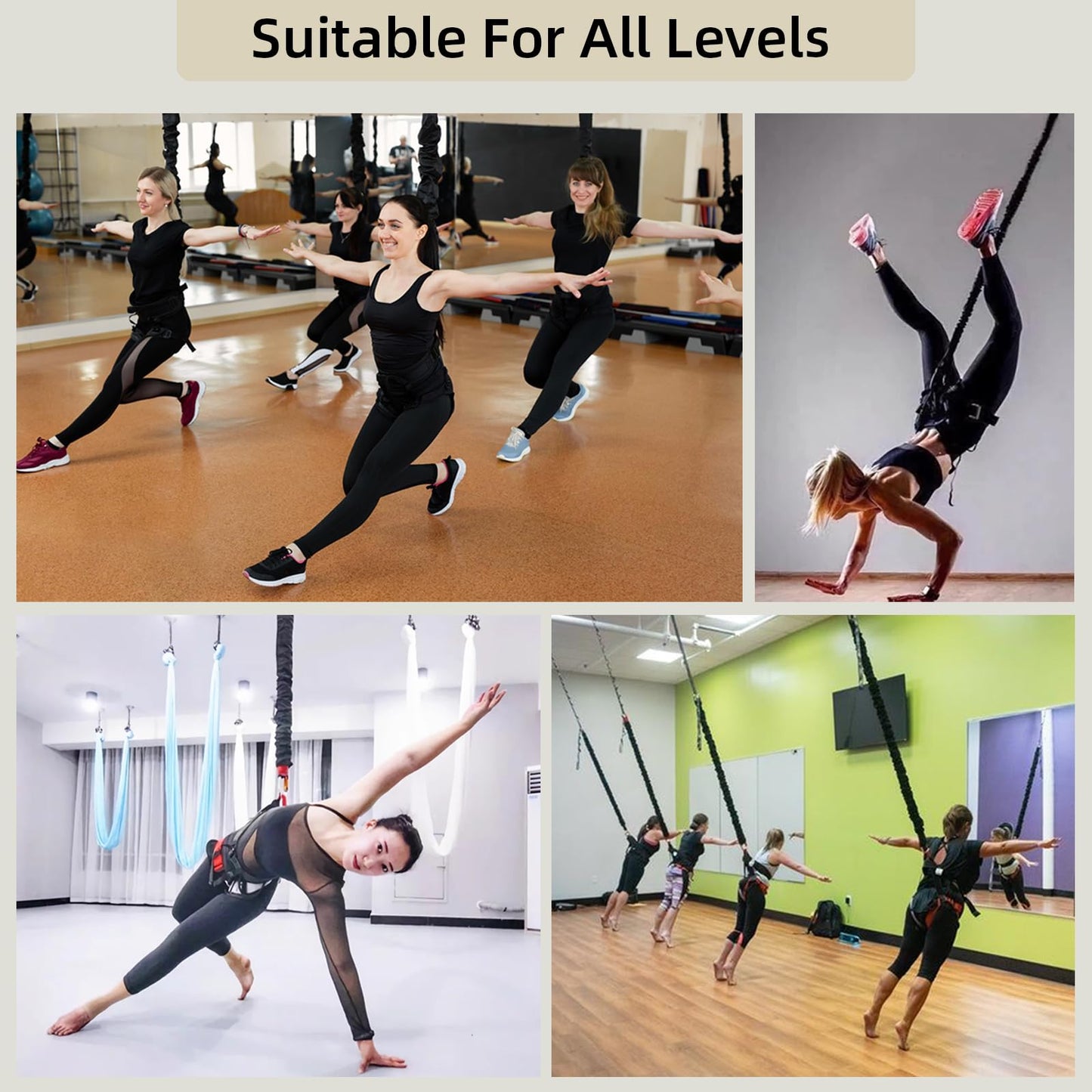 PRIORMAN Professional Bungee Dance Fitness Kit, 6 Sizes, CE Certified Complete Harness Set with Resistance Band & Hanging Hardware for Suspension Training Home & Studio(M)