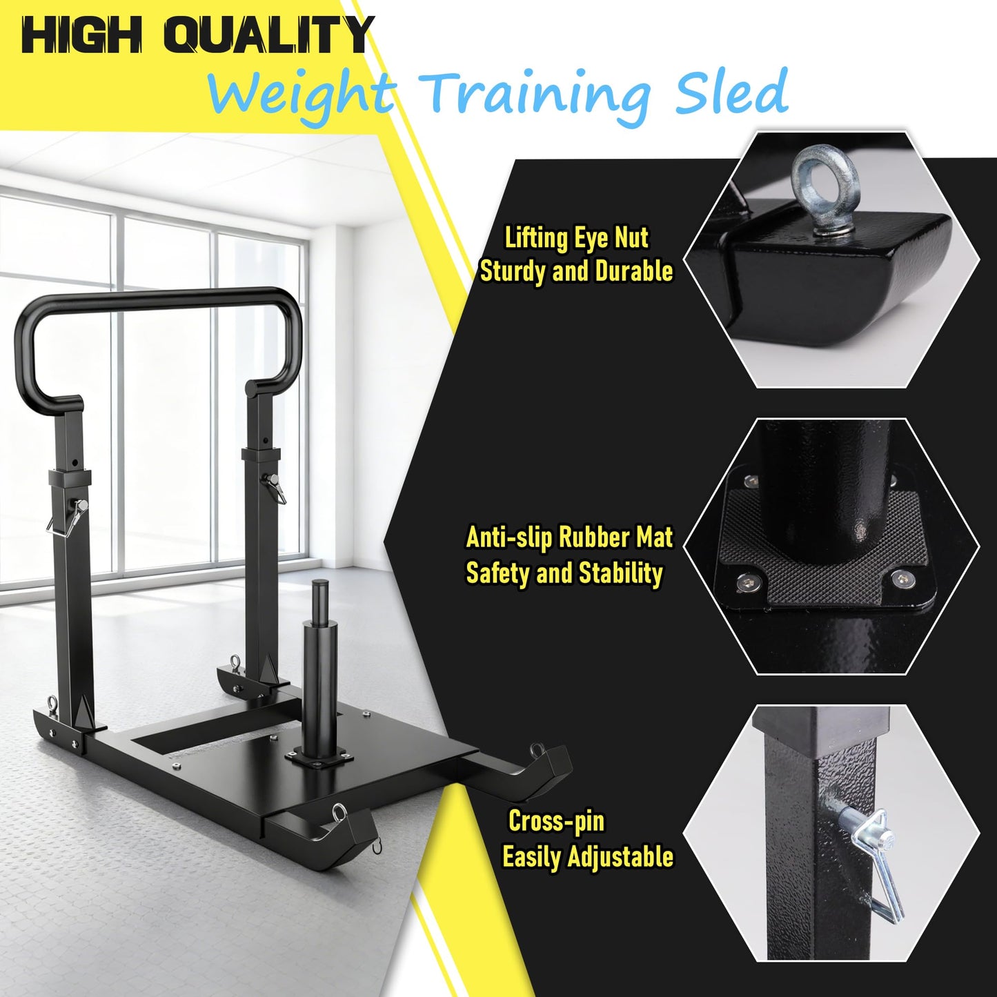 GanFindX Adjustable Height Weight Sled, Heavy-Duty Push Pull Training Sled, Adjustable 5-Level Handle for Speed and Strength Improvement, Suitable for 1" & 2" Weight Plates