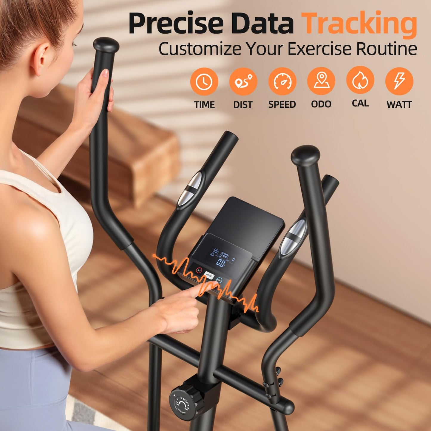 TANTISY Elliptical Machine for Apartments and Homes 8 Levels of Magnetic Resistance for a Whisper-Quiet Workout. Includes Pulse Rate sensors,15.5-inch Stride, and Supports Users up to 400 pounds
