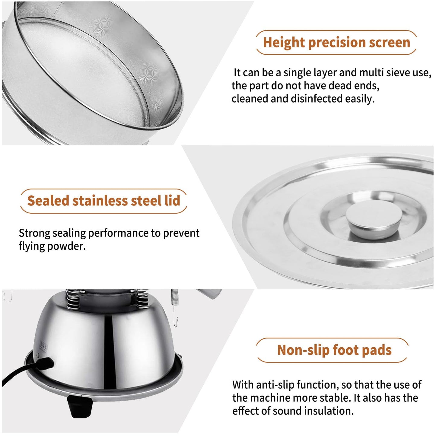 Automatic Sieve Shaker Machine, 110V Stainless Steel Vibrating Sifter with 10 & 60 Mesh Screens for Flour & Powders