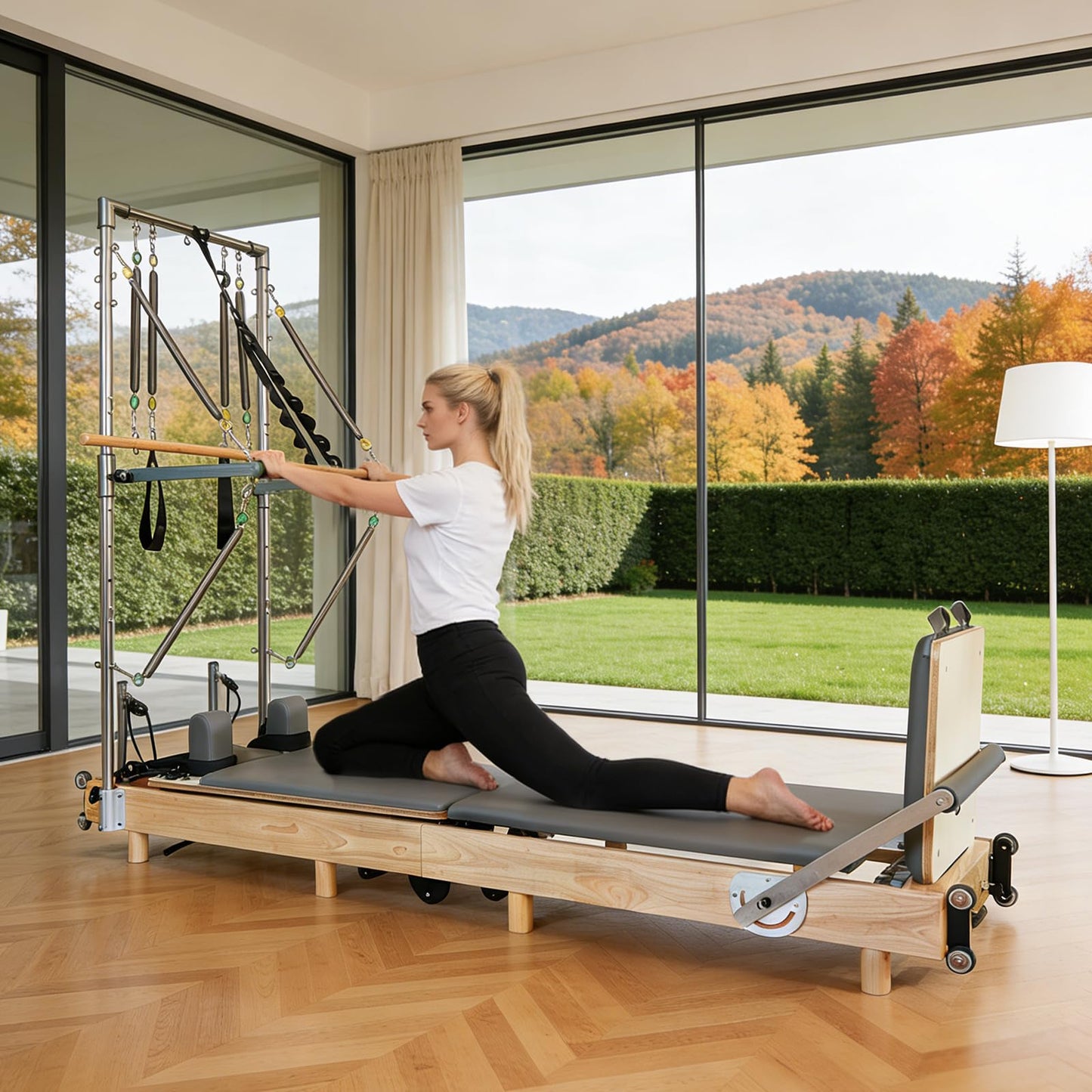 NEXACE Pilates Reformer Machine, Wood Foldable Pilates Machine Equipment for Home Workout (with Tower)