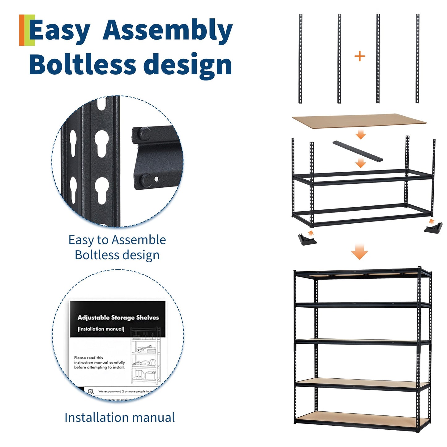 GarveeTech 5 Tier Garage Shelving, Adjustable Heavy Duty Garage Shelves, Metal Storage Shelves Unit, 60 x 24x 72in,Loads 3000 LBSS, Steel Wire Rack Shelf Organizer for Garage, Kitchen, Laundry, Office