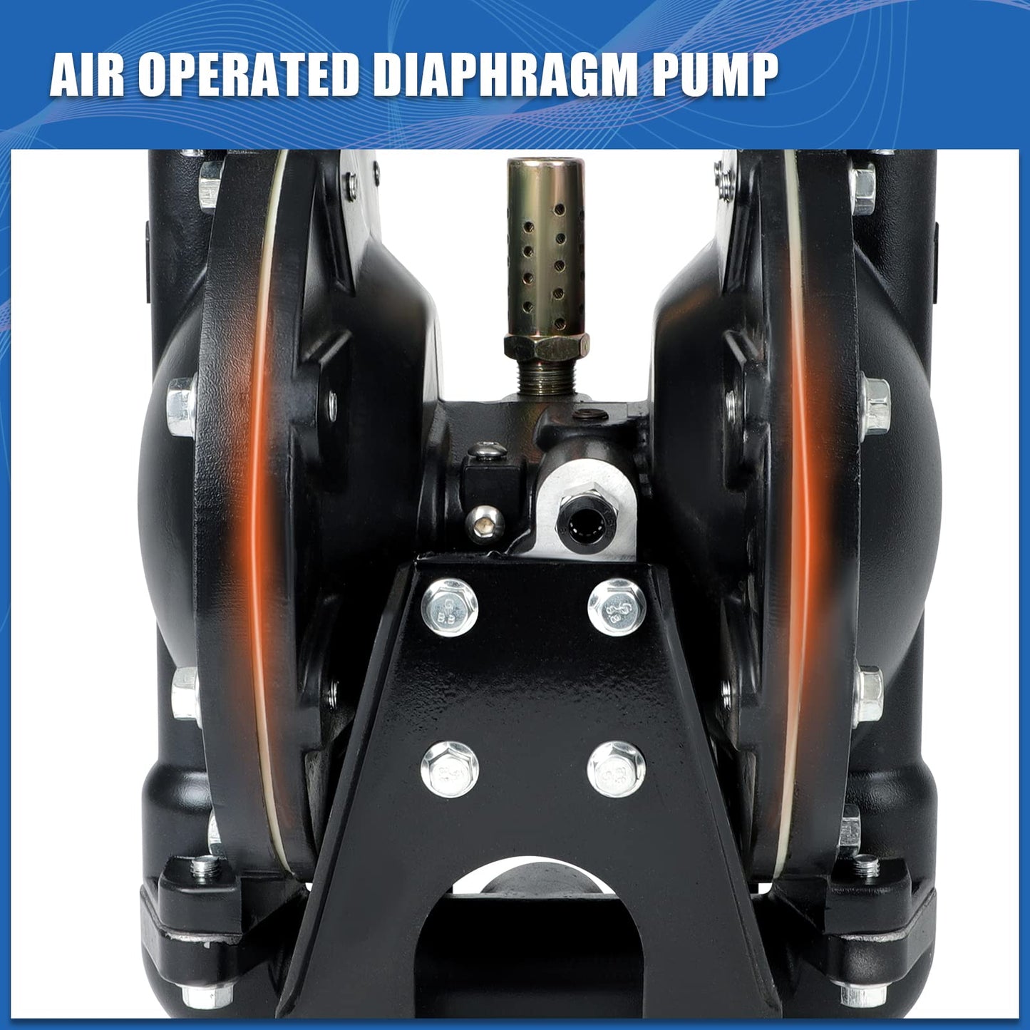 Air Operated Double Diaphragm Pump Pneumatic Waste Oil Transfer Pump for Chemical Dual Diaphram Polypropylene Nitrile Rubber by Stainless Steel Plastic (black, 1/2 inch Inlet)