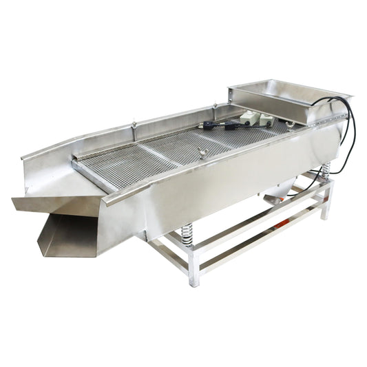 TECHTONGDA Straight Vibrating Sieve Screen Shaker Electric Linear Sifter Machine Stainless Steel Two Layers Two Motors 4mm 1mm Screen Size 15.7×37.4inch 110V