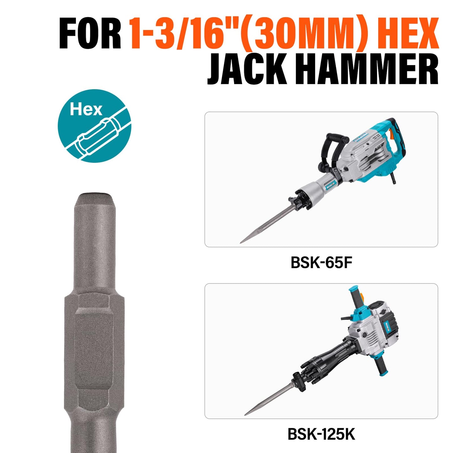 Berserker 50-Pound Demolition Jack Hammer with 1-3/16" Hex Scaling Chisel, 3 x 16 In. Steel Scraping Chisel Tile Removal Bit