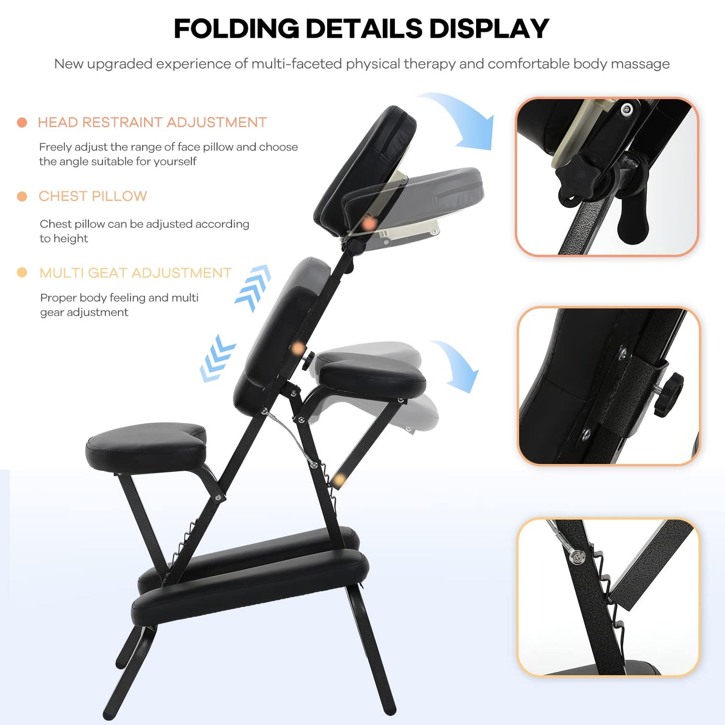 Folding Massage Chair, Portable Therapy Tattoo Chairwith 4 Inches Thickness Sponge,Ergonomic Adjustable Lightweight Beauty Chair for Tattoo, Spa, Salon and Treatment