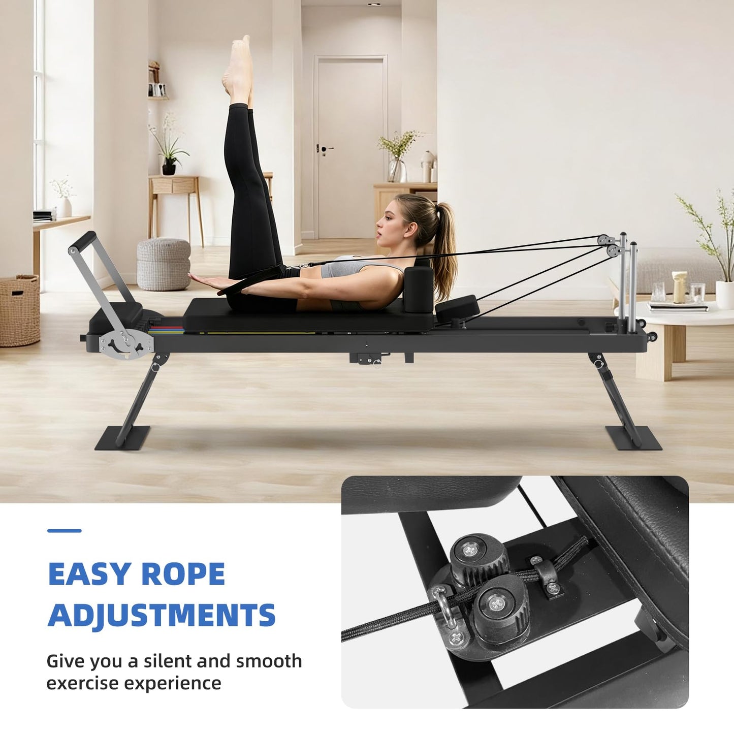 Foldable Pilates Reformer for Home Use Pilates Reformer Machine with Adjustable Resistance Bands Space-Saving Pilates Machine for Core Strength&Full Body Workout