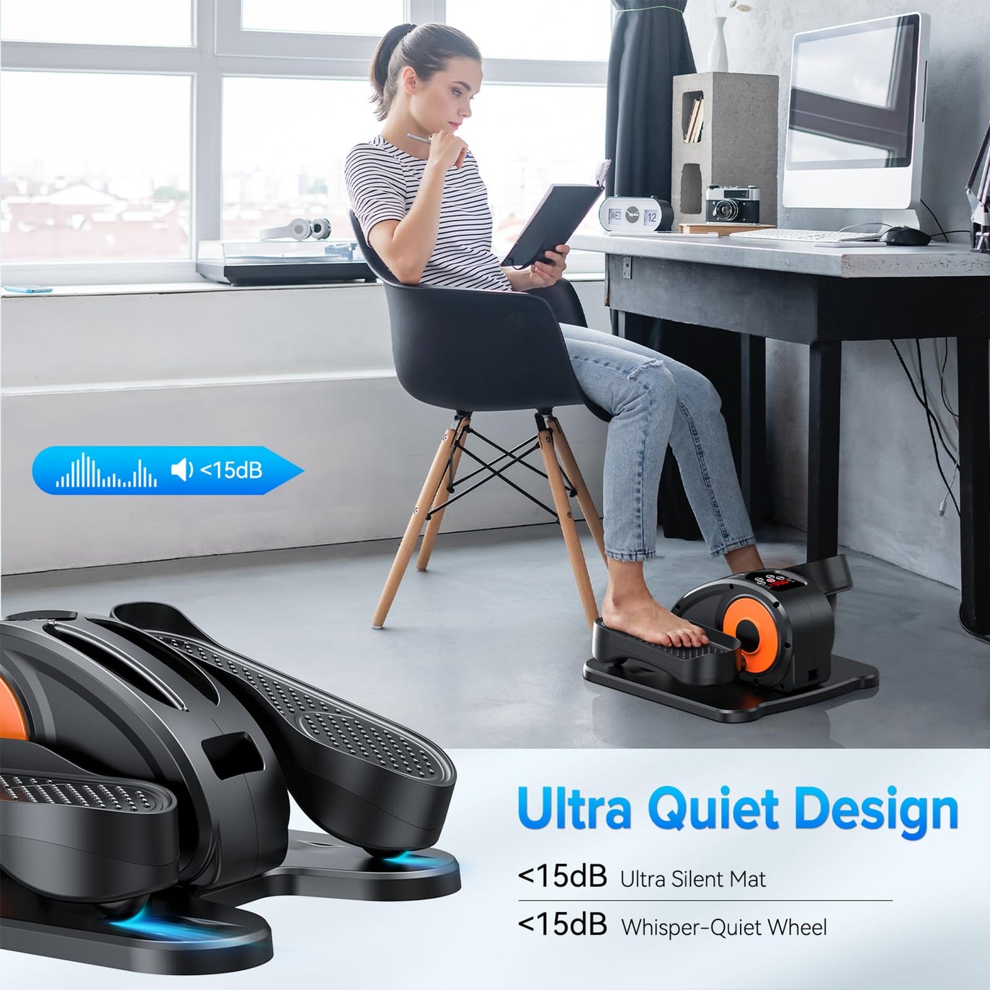 GUGTTR Under Desk Elliptical Machine, Electric Elliptical Leg Exerciser for Seniors Fully Assembled, Quiet & Portable Electric Seated Pedal Exerciser with Remote Control & 12 Adjustable Speeds