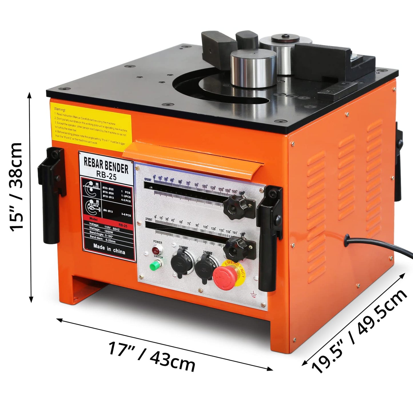 1600W Electric Rebar Bender, 6-7 Seconds Fast Bending Machine, 0-180° Accurate Portable Rebar Bender for 1/4 inch to 1 inch Steel Bar