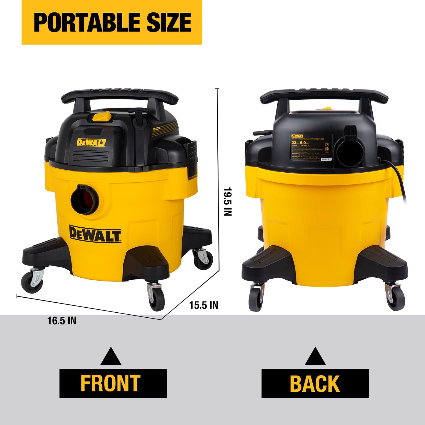 DEWALT DXV06P 4 Peak HP Shop Vacuums, 6 Gallon Poly Wet/Dry Vac, Heavy-Duty Shop Vacuum with Blower Function Yellow+Black