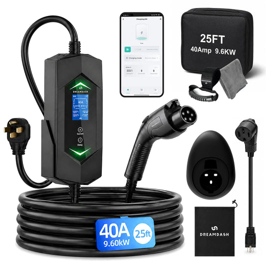 Upgraded Level 2 EV Charger,40Amp 9.6KW,(Wifi APP/Plug-play),240V NEMA 14-50 Plug,25ft ETL Listed Cable/J1772 Connector,IP66 Waterproof,Adjustable Current,Delay Timer,Electric Vehicle Charging Station