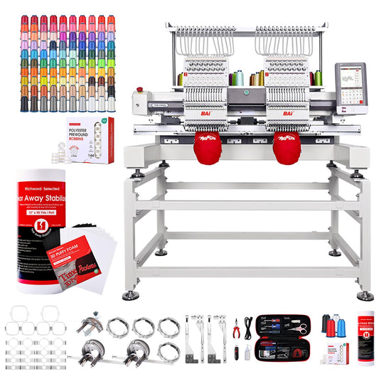 BAi The Vision-2+100 Colors thread+12" x 50 Yd tear Away Backing+ 12"x16" Puffy Foam+White Bobbins 144pcs Plastic Sided Type L(SA155), 60WT(75D/2)